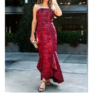 Vici luxury straped embossed gown romantic maxi dress in wine textured size S